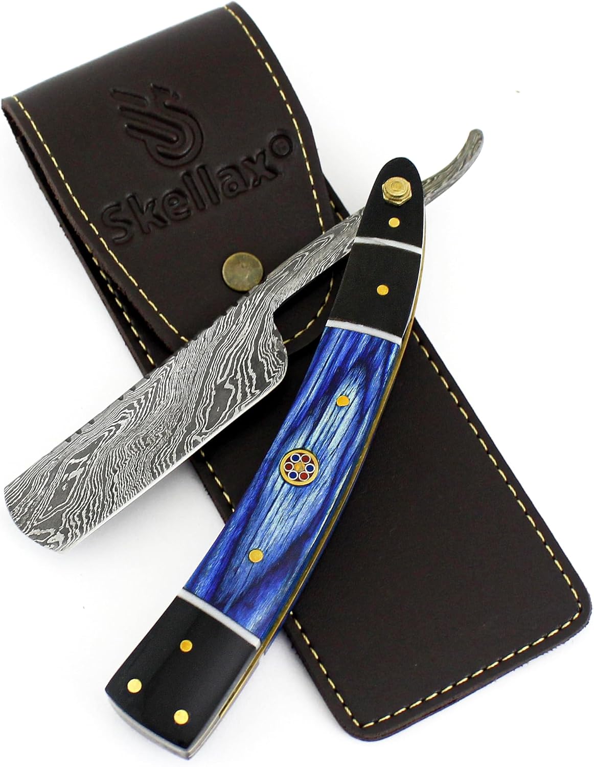 Damascus Straight Razor - Custom Shaving Blade for men - Damascus Steel Barber Approved - Straight Edge Razor For Men - Mens Shaving Razor Kit -Travel Case - Best Gift Set For Him