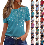 Womens Summer Tops Crew Neck Short Sleeve Printed T Shirts Dressy Casual Tees Blouses Loose Fit Holiday Outfits
