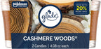 Glade 1-Wick Scented Candle Jar, Cashmere Woods, Air Freshener Infused with Essential Oils, 4.08 Oz, 2 Count