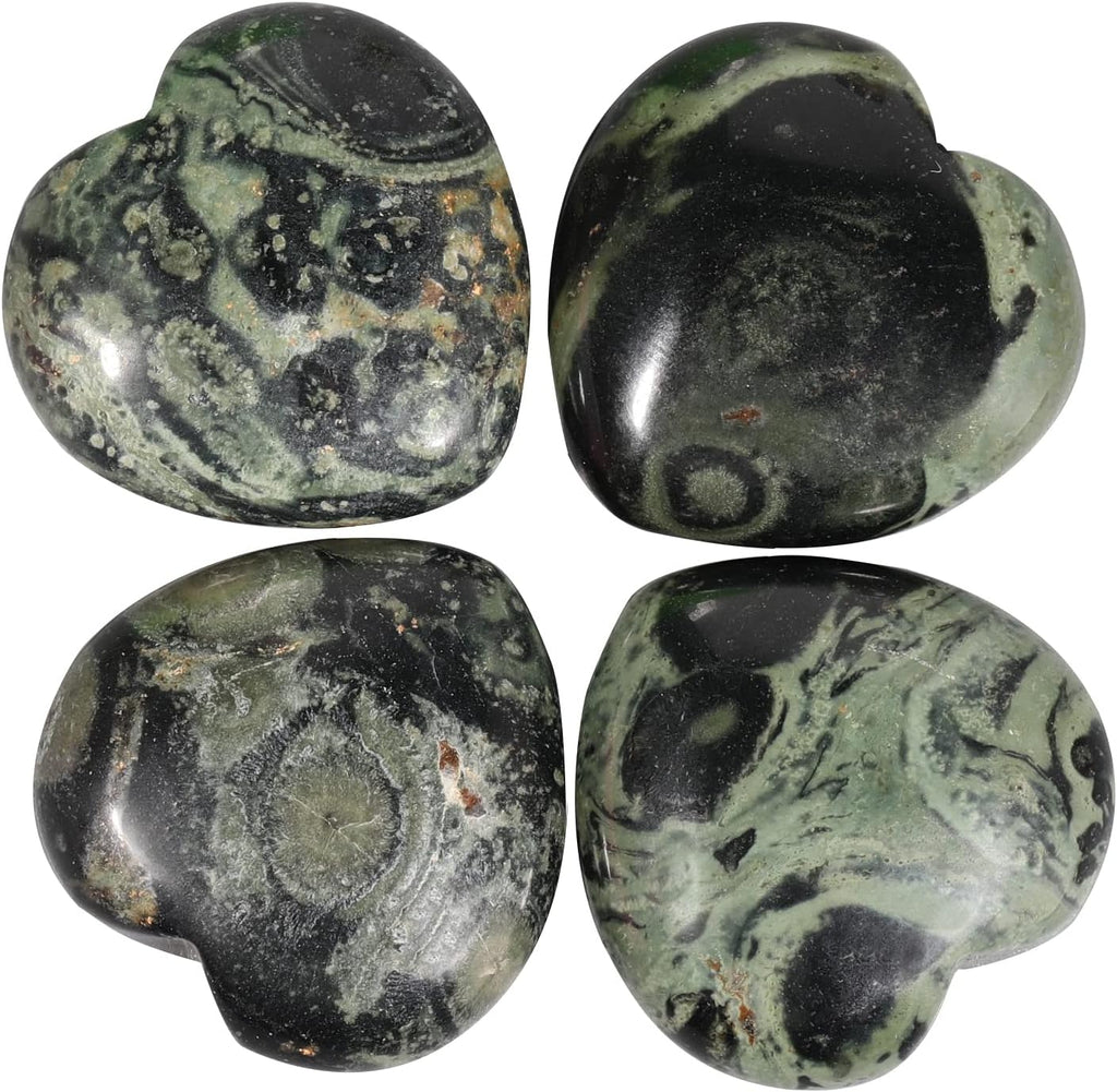4 Pcs Natural Kambaba Jasper Love Heart Pocket Stone Healing Chakra Worry Stone(1 Inch)