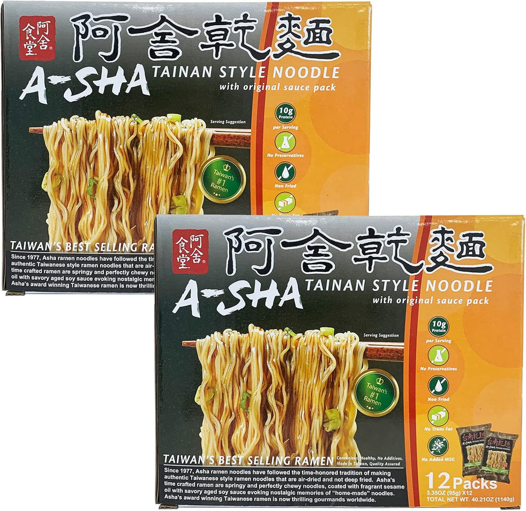 A-Sha Healthy Ramen Noodles - Original Sauce Pack Included, Premium Air Dried Instant Noodles - 24 Packs, 3.35oz each