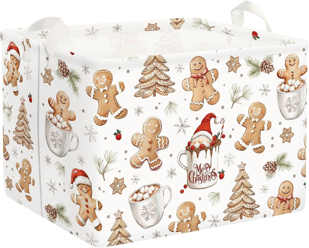 Clastyle Christmas Gingerbread Baby Laundry Hamper Snowflake Kid Storage Basket Boy Girl Gift Toy Box Collapsible Clothes Organizer Nursery Bin for Bedroom,White,40 * 30 * 30 cm