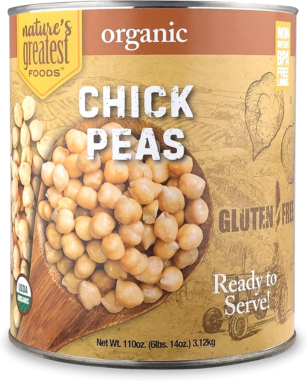 Nature's Greatest Foods, Organic Chickpeas, Food Service Size, Ready to Serve, No. 10 Can, 110 Ounce (6 LBS 14 Ounce)