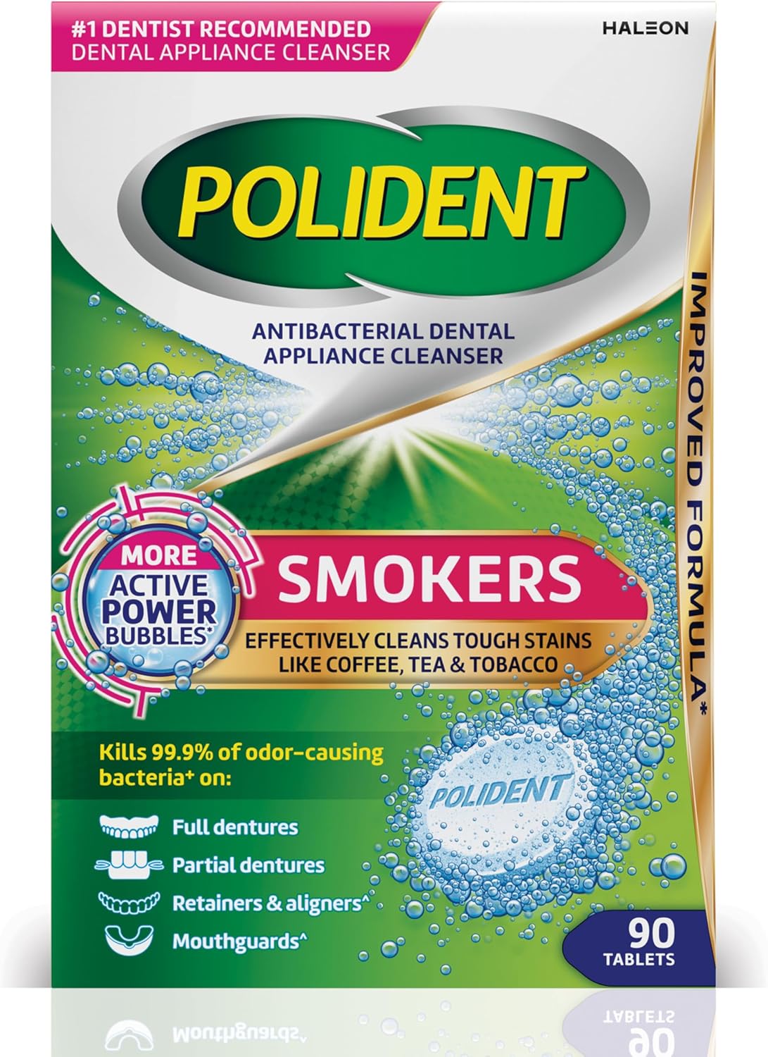 Polident Smokers Antibacterial Dental Appliance Cleanser Tablets, 90 Count