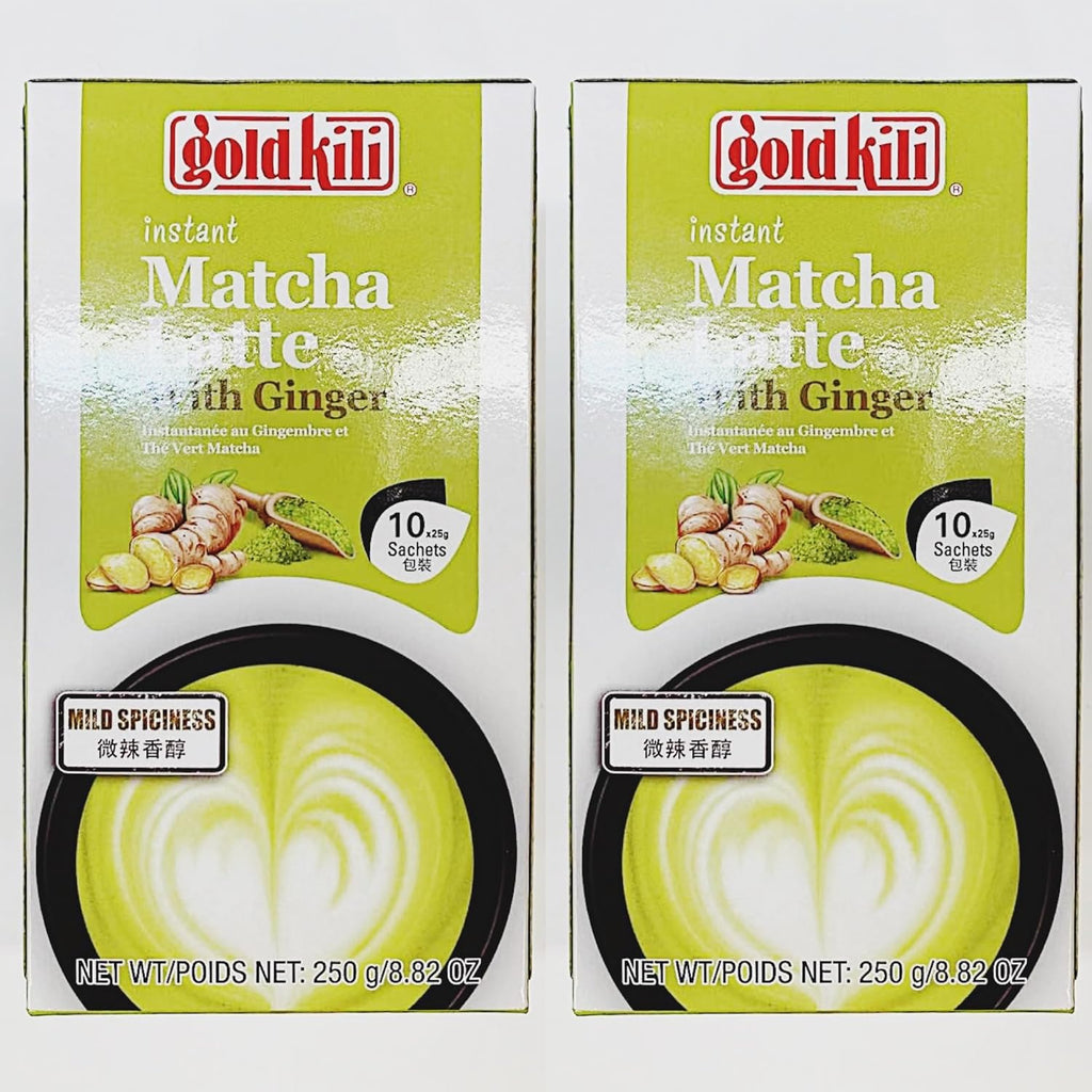 Gold Kili Instant Matcha latte with Ginger, 10 Sachets, Mild Spiciness, 8.82 oz,2 Pack