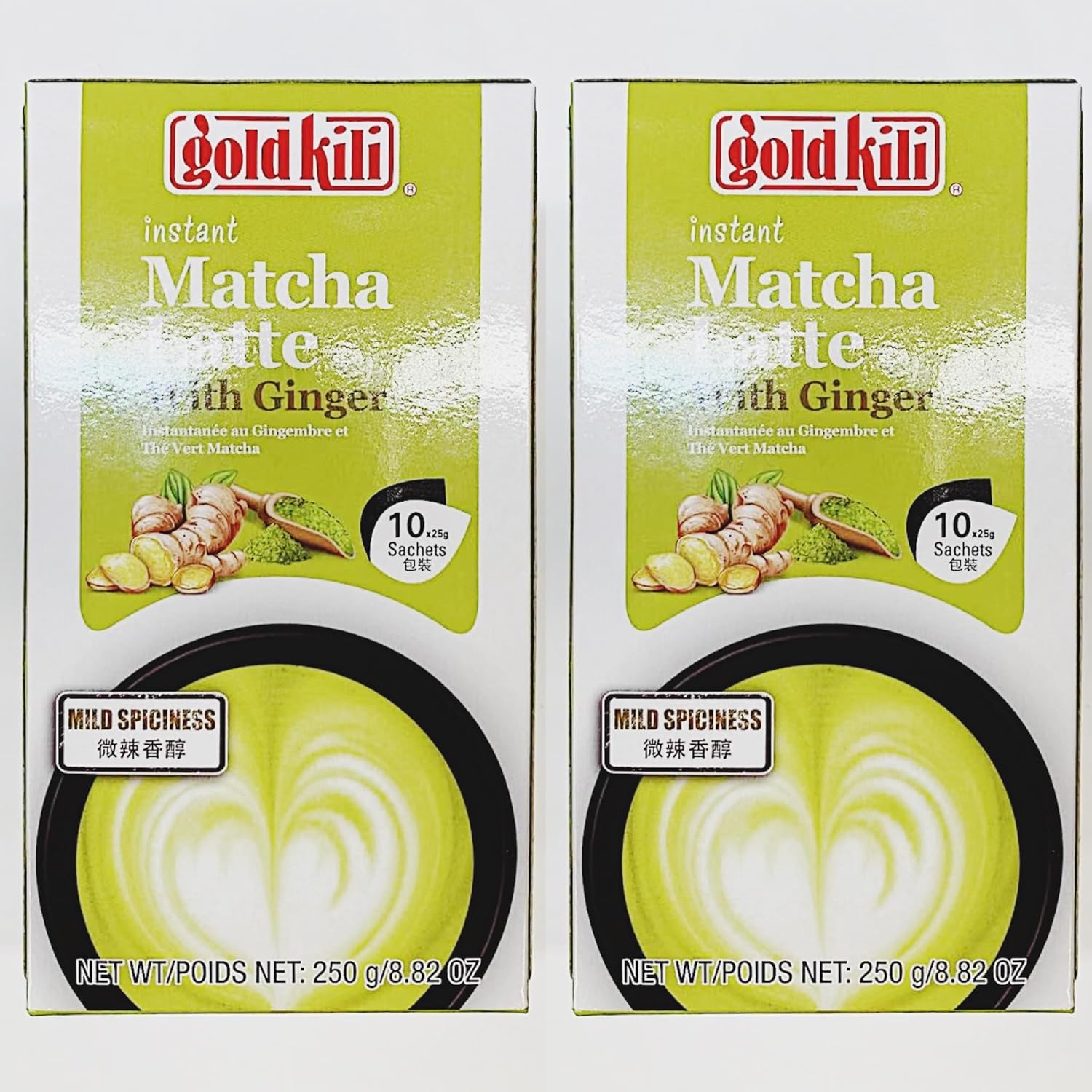 Gold Kili Instant Matcha latte with Ginger, 10 Sachets, Mild Spiciness, 8.82 oz,2 Pack