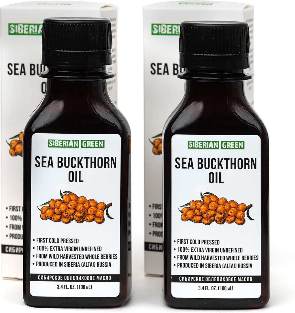 2 Pack - Siberian Sea Buckthorn Seed Oil | 100% Natural Extra Virgin Cold Pressed 2x100 ml / 6.8 fl oz (2 bottles) | Unrefined Raw No-GMO Vegan | Premium Food Grade | Cooking, Salads or Skin Care