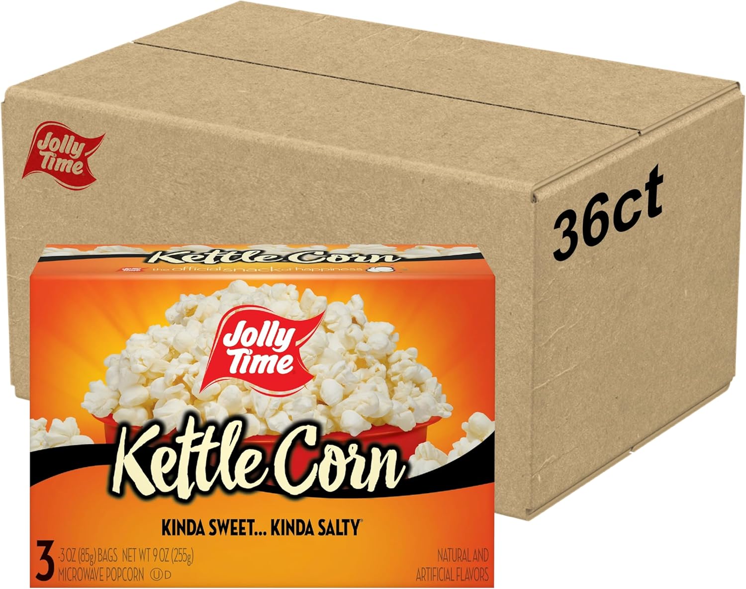 Jolly Time Kettle Corn, Festival Fun Sweet & Salty Glazed Gourmet Microwave Popcorn, 3oz Sharing Bag, 3 Bags Per Carton (3 Ounce (Pack of 36))