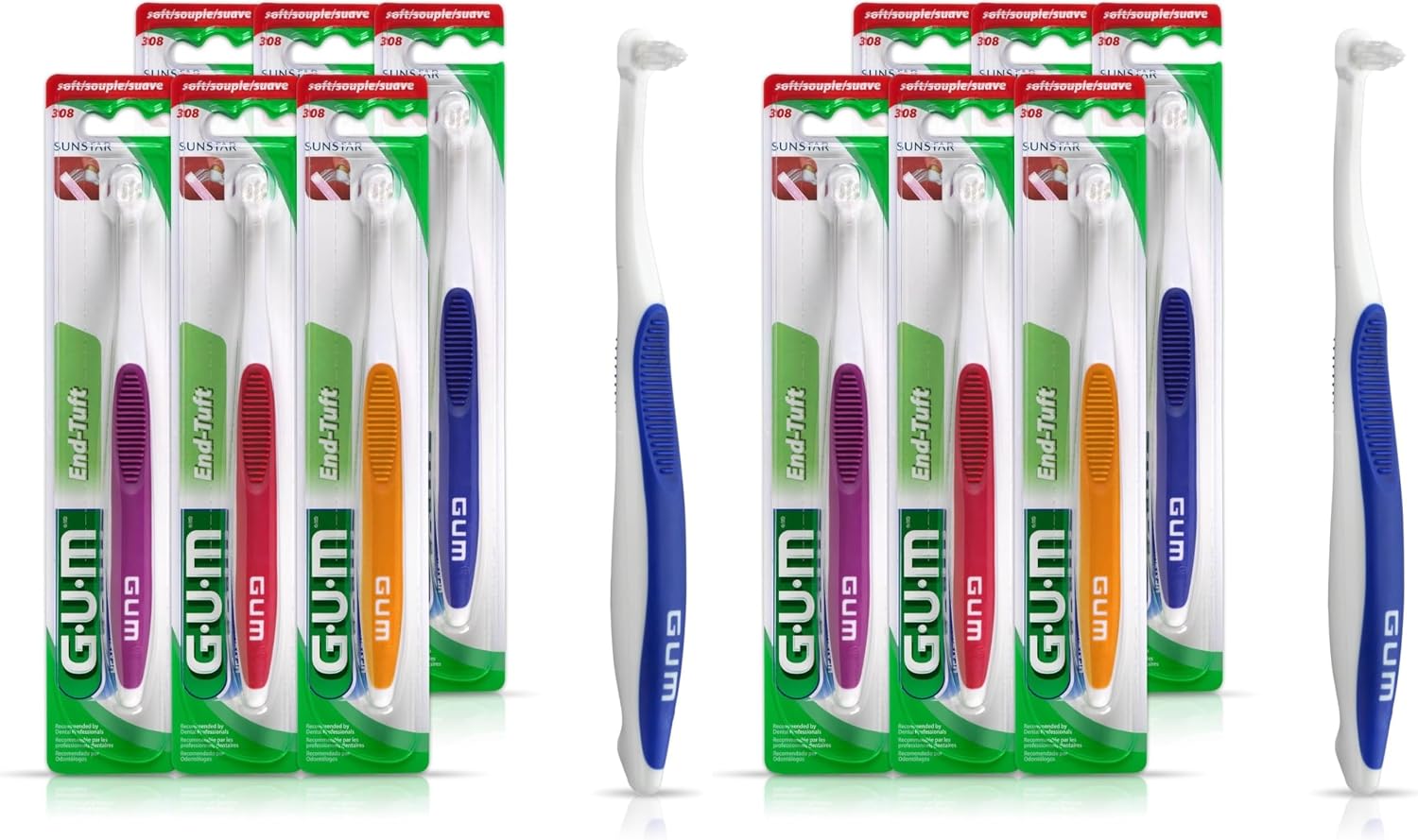 GUM End Tuft Toothbrush - Extra Small Head for Hard-to-Reach Areas - Implants,Back Teeth,and Wisdom Teeth - Soft Dental Brush for Adults,6 Count (Pack of 2)