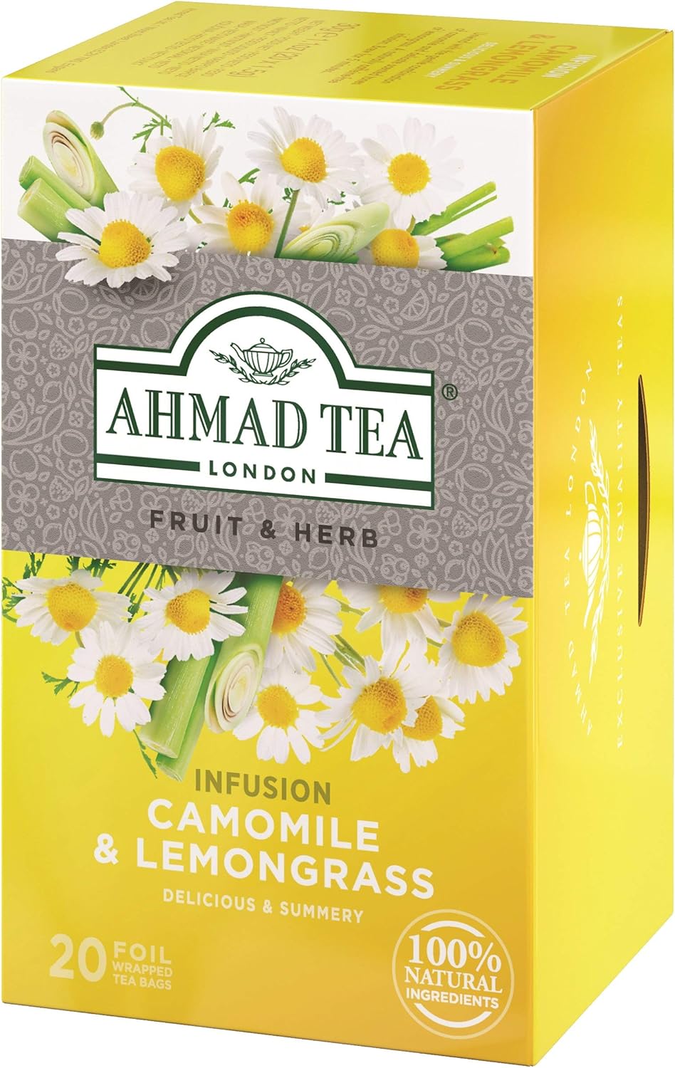 Ahmad Tea Herbal Tea, Camomile & Lemongrass Teabags, 20 ct (Pack of 1) - Decaffeinated & Sugar-Free