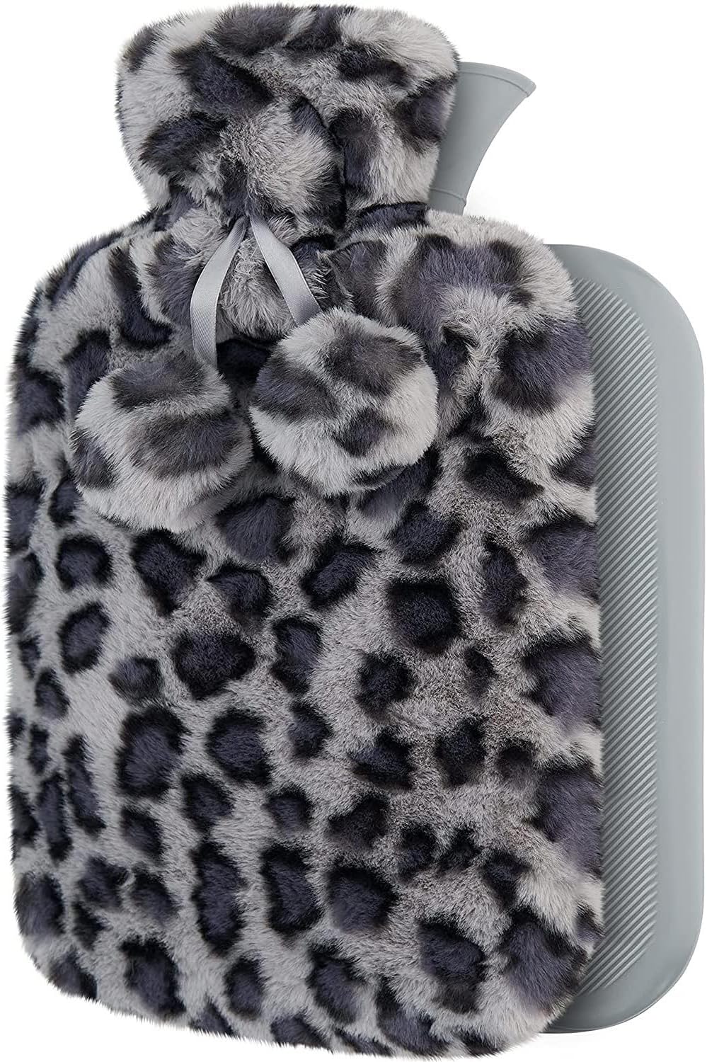 Cute Plush Hot Water Bag, Cartoon Hot Water Bottle with Cute Fleece Cover, Kawaii Design Hand Feet Warmer for Pain Relief, Cramps, Cozy Nights Gifts for Girls Boys Cold Winter (Black Cheetah)