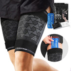 Always Ready, Thigh Compression Support Sleeve (2 Per Pack) with Hot & Cold Gel Pack for Hamstring & Quadricep Muscle Strains & Injury, Men & Women, Two Adjustable Compression Straps, Non-Slip (XL)