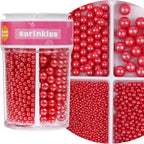 Red Sprinkles for Cake Decorating, 7.8oz Edible Pearl Sprinkles, Sugar Candy Pearls for Baking, Cookie Decorations & Cupcake Topper, Wedding Party Christmas Valentines Supplies (Cherry Red, 4 Sizes)