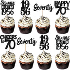 30PCS Black 70th Birthday Cupcake Toppers Glitter Seventy Happy 70th Straight Outta 1956 Cupcake Picks for Cheers to 70 Years Birthday Anniversary Retirement Party Cake Decorations Supplies