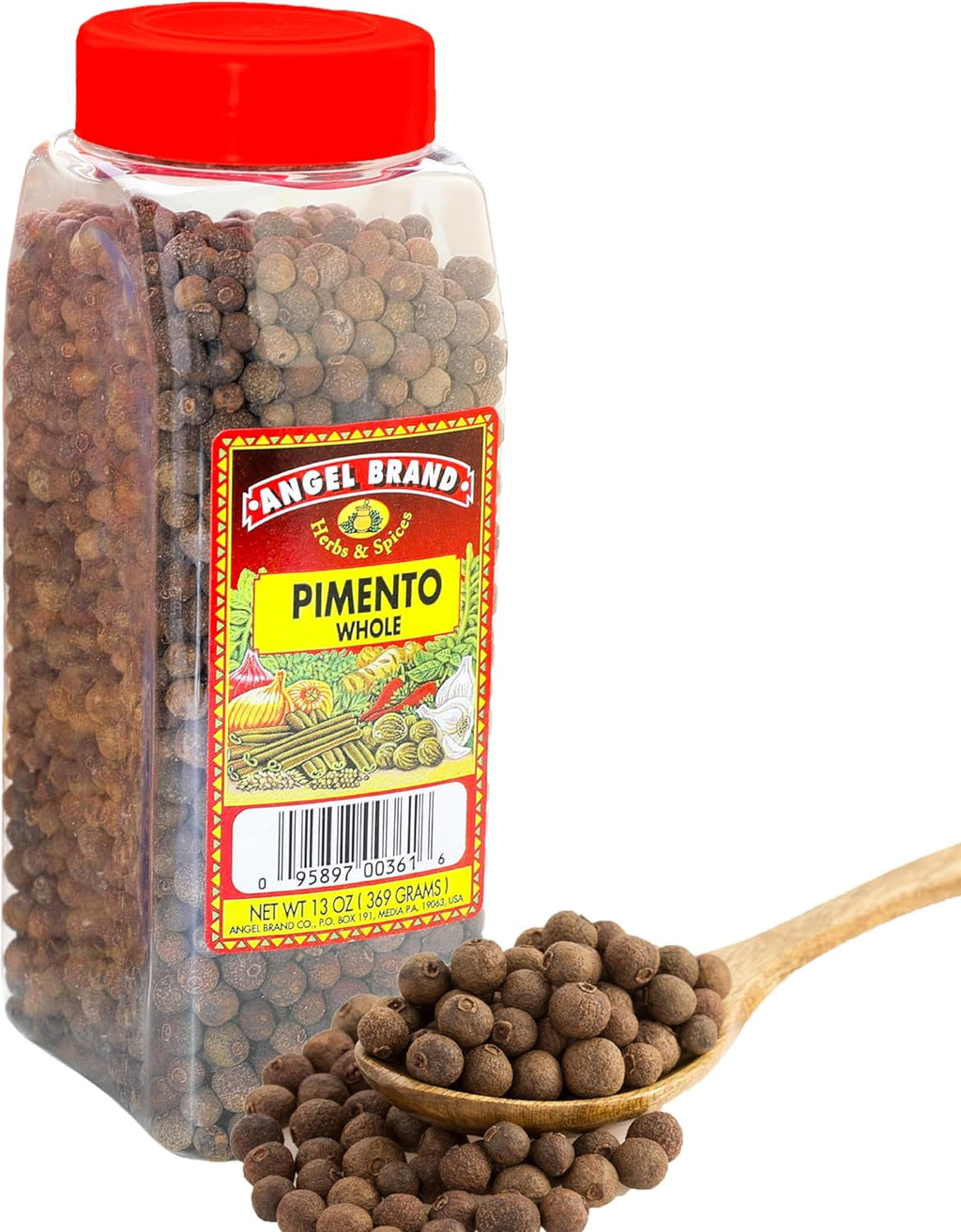 Angel Brand Allspice Pimento Seed Whole 13 oz Bottle - Warm & Aromatic Essence of Whole Pimento Jamaican with Unique Blend for Sweet & Savory Dishes - Sourced from Berries of Pimenta Dioica Tree