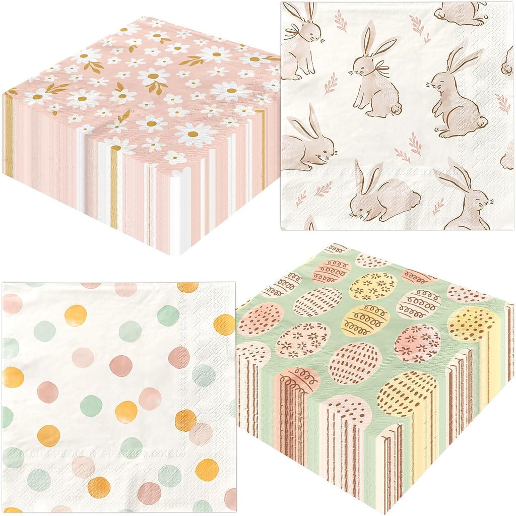 40Pcs Easter Napkins Paper with Happy Easter Bunny Eggs Hunt Daisy Bunny Napkin for Spring Party Dinner Kitchen Bathroom