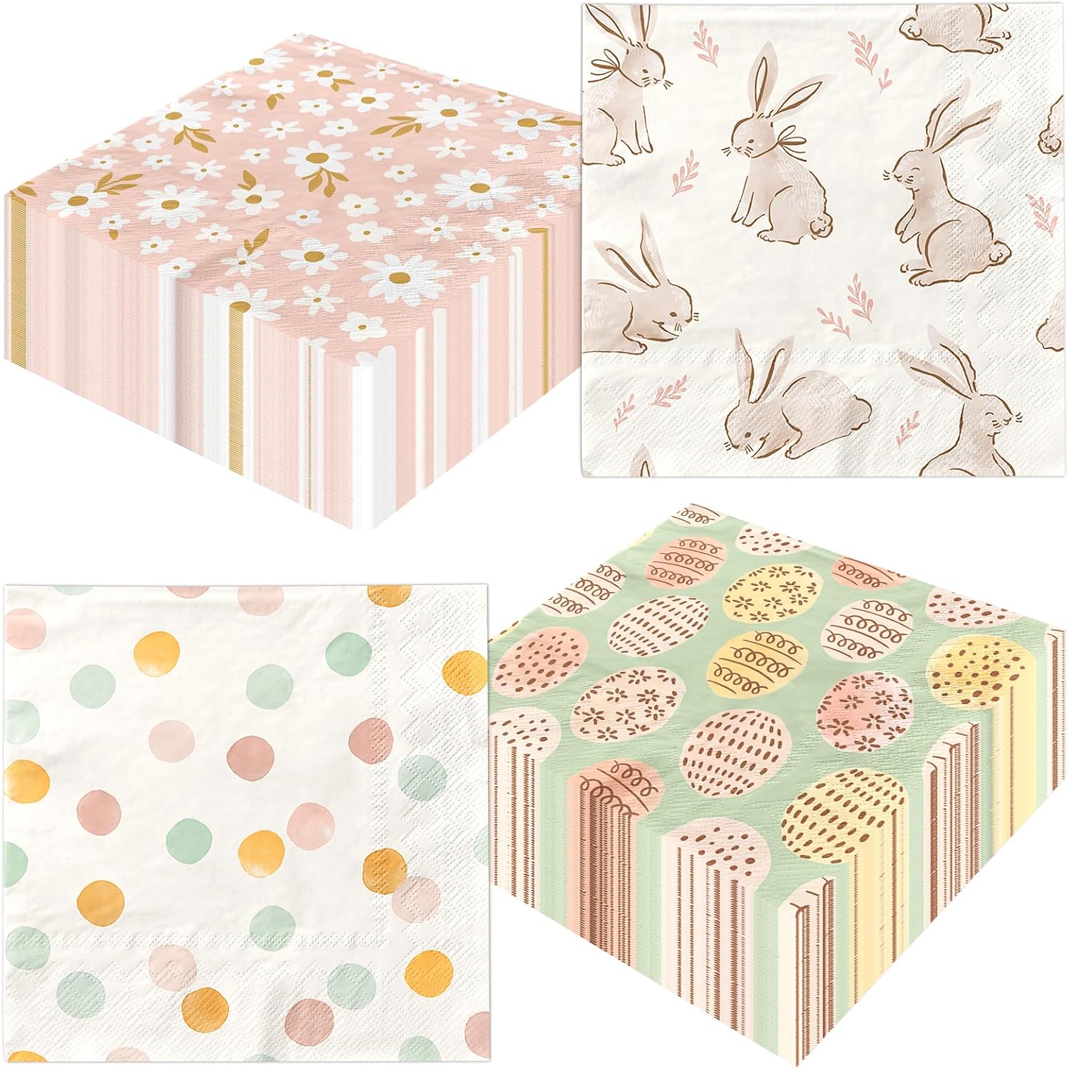 40Pcs Easter Napkins Paper with Happy Easter Bunny Eggs Hunt Daisy Bunny Napkin for Spring Party Dinner Kitchen Bathroom