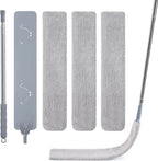 IVYROLL Skinny Duster with Extension Pole for Under Furniture, Under Appliance Cleaning Tool with 3 Microfiber Dusting Cloths, Retractable Flat Duster for Under Refrigerator, Tight Spaces, Gap