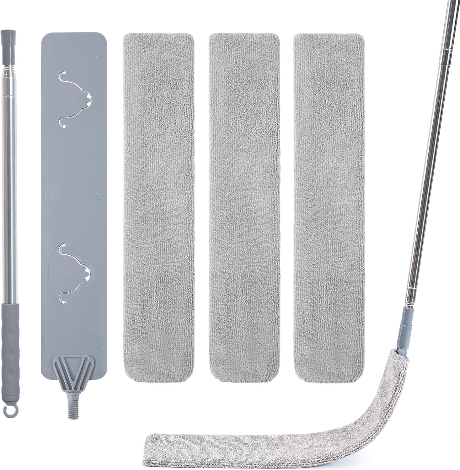 IVYROLL Skinny Duster with Extension Pole for Under Furniture, Under Appliance Cleaning Tool with 3 Microfiber Dusting Cloths, Retractable Flat Duster for Under Refrigerator, Tight Spaces, Gap