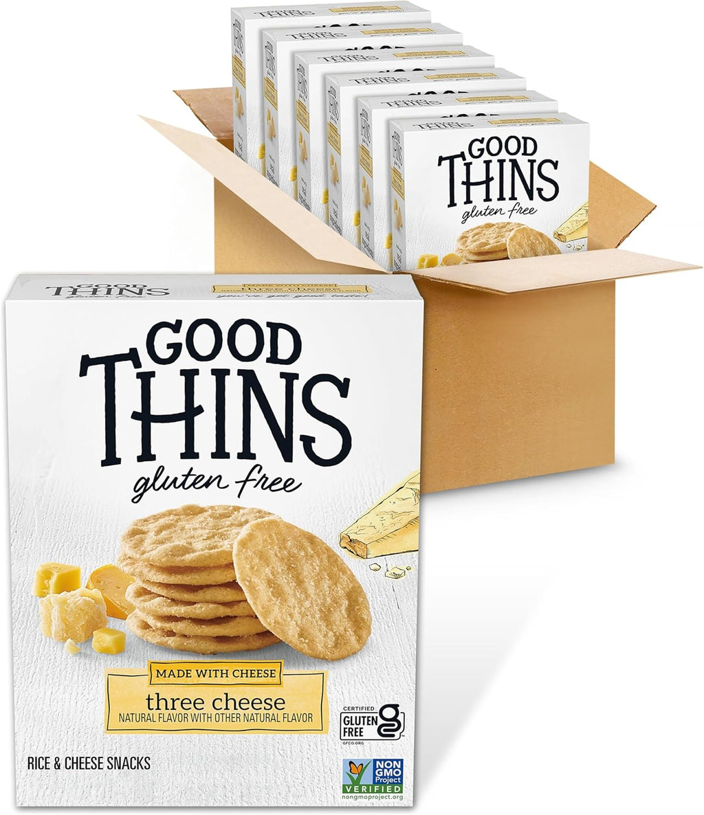 Good Thins Three Cheese Rice & Cheese Snacks Gluten Free Crackers, Bulk Snack Crackers, 6 - 3.5 oz Boxes