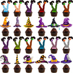 Halloween Party Decorations Witch Hat and Legs Cupcake Toppers 48PCS Witch Stocking Theme Cake Decorations Fantasy Hats Shoes Cupcake Picks for Magic Wizard Birthday Baby Shower Party Supplies