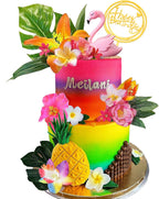24 PCS Hawaiian Cake Topper Flamingo Cake Toppers Summer Cake Decorations Hibiscus Flower Palm Leaf Cake Toppers for Tropical Hawaiian Beach Luau Themed Supplies