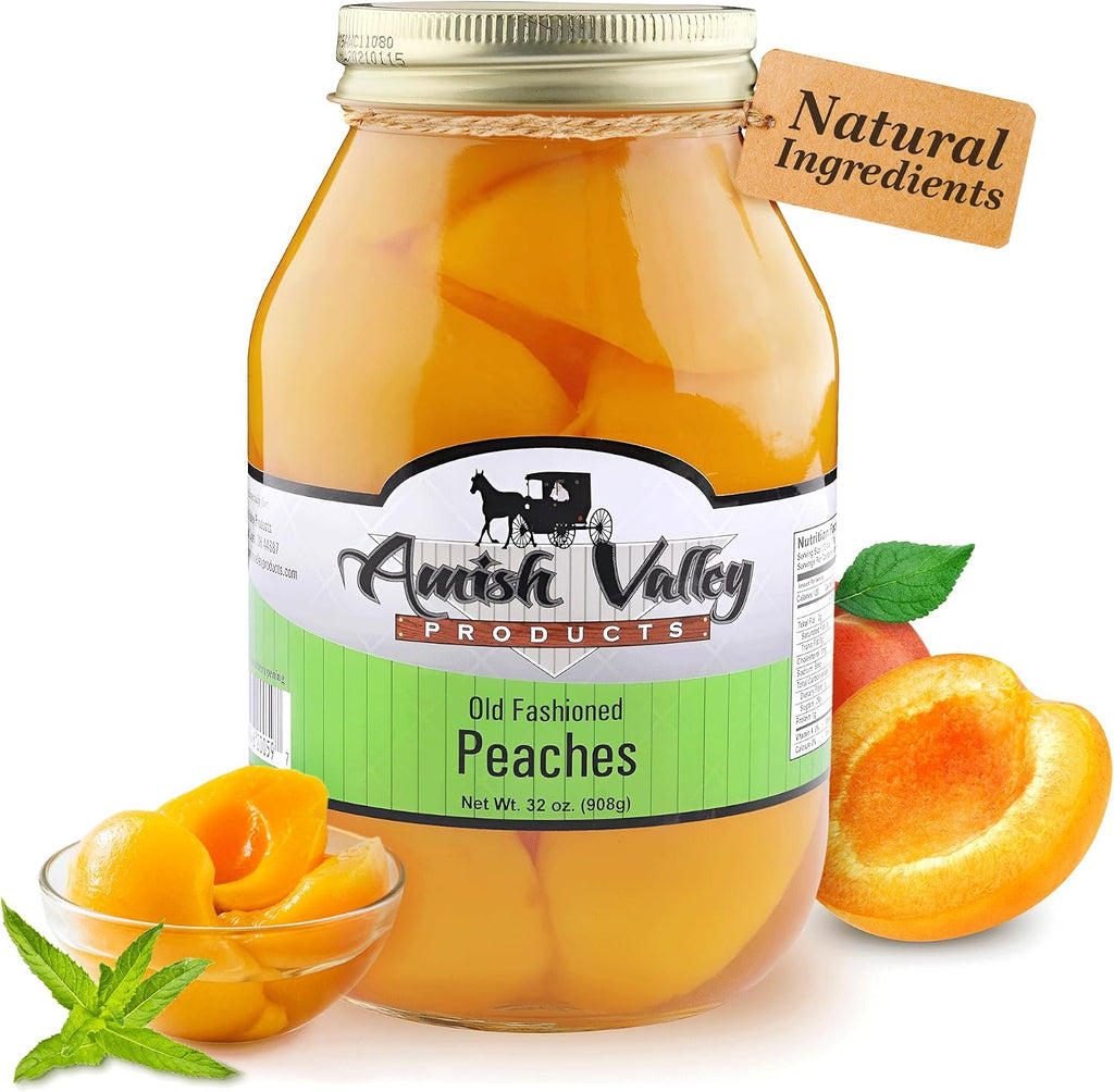 Amish Valley Products Old Fashioned Peaches Halves Canned Jarred in 32 oz Glass Jar (1 Quart Jar - 32 oz)