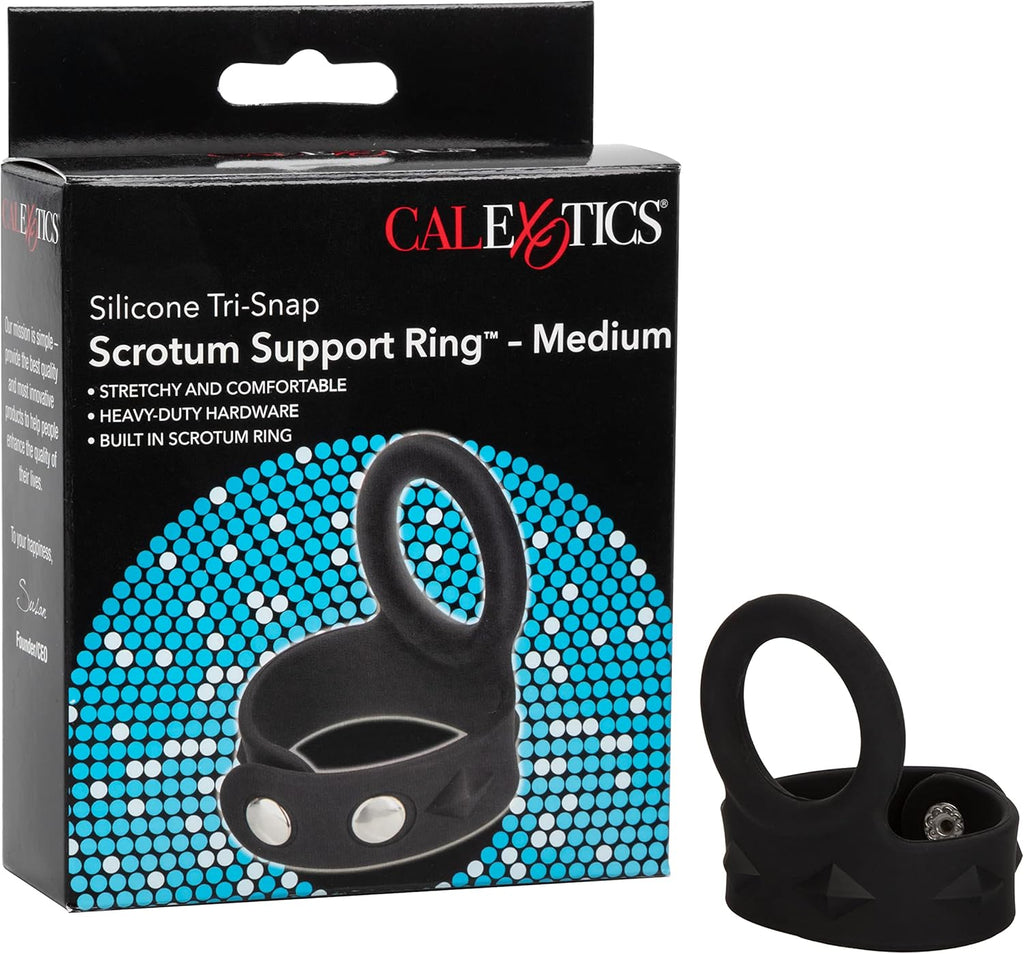 CalExotics Medium Silicone Tri Snap Scrotum Support Ring, Black