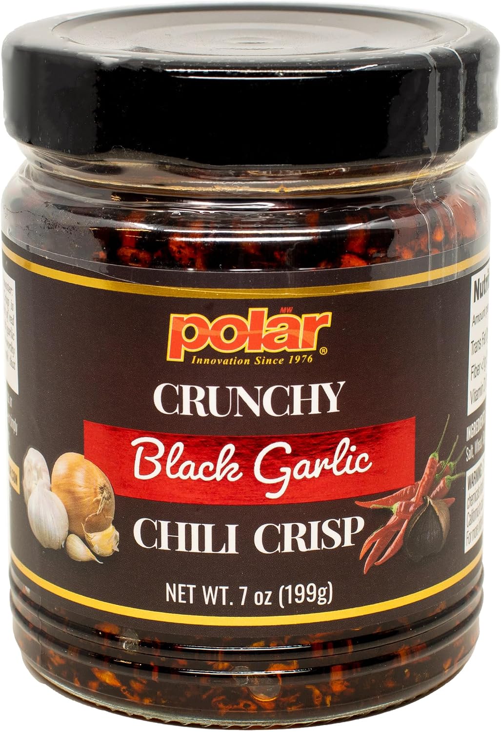 Polar Crunchy Black Garlic Chili Crisp 7oz (Pack of 1)– Umami Chili Oil with Crispy Garlic & Red Chili Heat – Savory Condiment for Dumplings, Noodles, Rice, Eggs & More