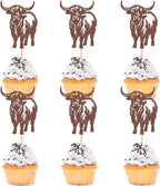 Ercadio 24 Pack Highland Cow Cupcake Toppers Brown Glitter Farm Animals Brown Highland Cattle Cake Picks Gender Reveal Theme Baby Shower Kids Boys Girls Birthday Party Cake Decorations Supplies