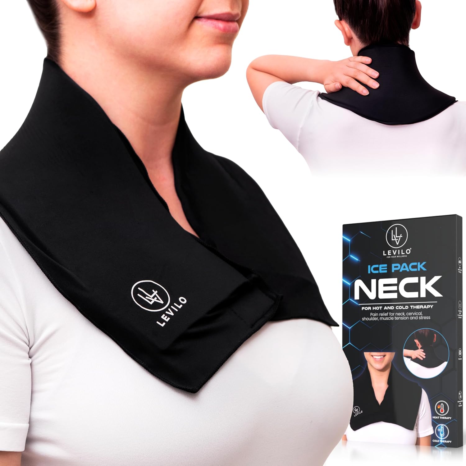 LEVILO Ice Pack for Neck, Reusable Neck Ice Pack Wrap for Hot & Cold Therapy, Inflammation, Cold Compress, Injuries, Swelling, Cervical Surgery Recovery, Sprains, Work Stress