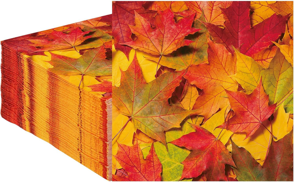 50 Pcs Fall Leaves Cocktail Napkins Fall Paper Napkin 3 Ply Disposable Maple Leaves Party Dinner Napkins Autumn Decorative Beverage Napkin for Thanksgiving Autumn Harvest Party Supplies Table Decor