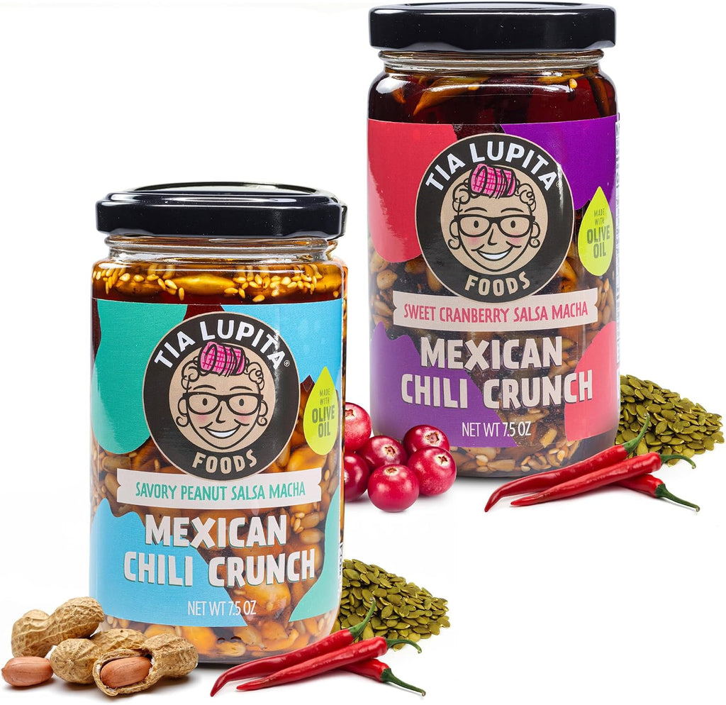 Tia Lupita Mexican Chili Crunch – Salsa Macha, Crunchy Morita Chili Oil | Gluten-Free, Non-GMO, Vegan | Cranberry & Peanut Variety (2 Pack)