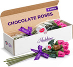 Pink Chocolate Roses - Valentines Day Gift for Mom, Wife, Girlfriend - Individually Wrapped Gourmet Chocolate Flowers - Elegant Valentines Candy Bouquet for Women & Special Occasions - 6 Pack
