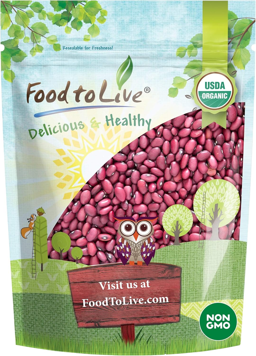 Food to Live Organic Small Red Chili Beans, 1.5 Pounds - Non-GMO, Kosher, Dry, Raw, Sproutable, Non-Irradiated, Vegan, Bulk, Product of the USA