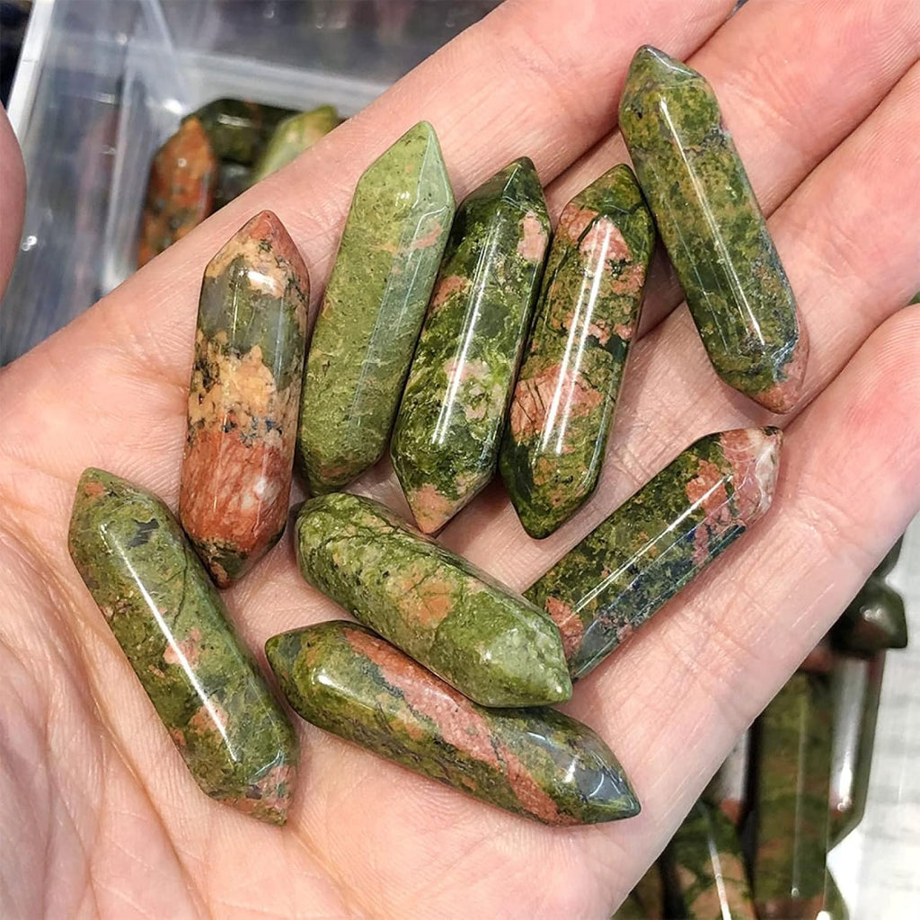1pc Small Rose Quartz Points Hexagonal Crystal Natural Stone Mineral Home Room Decor DIY for Pendant Gift,Unakite,1pc 3cm Approx