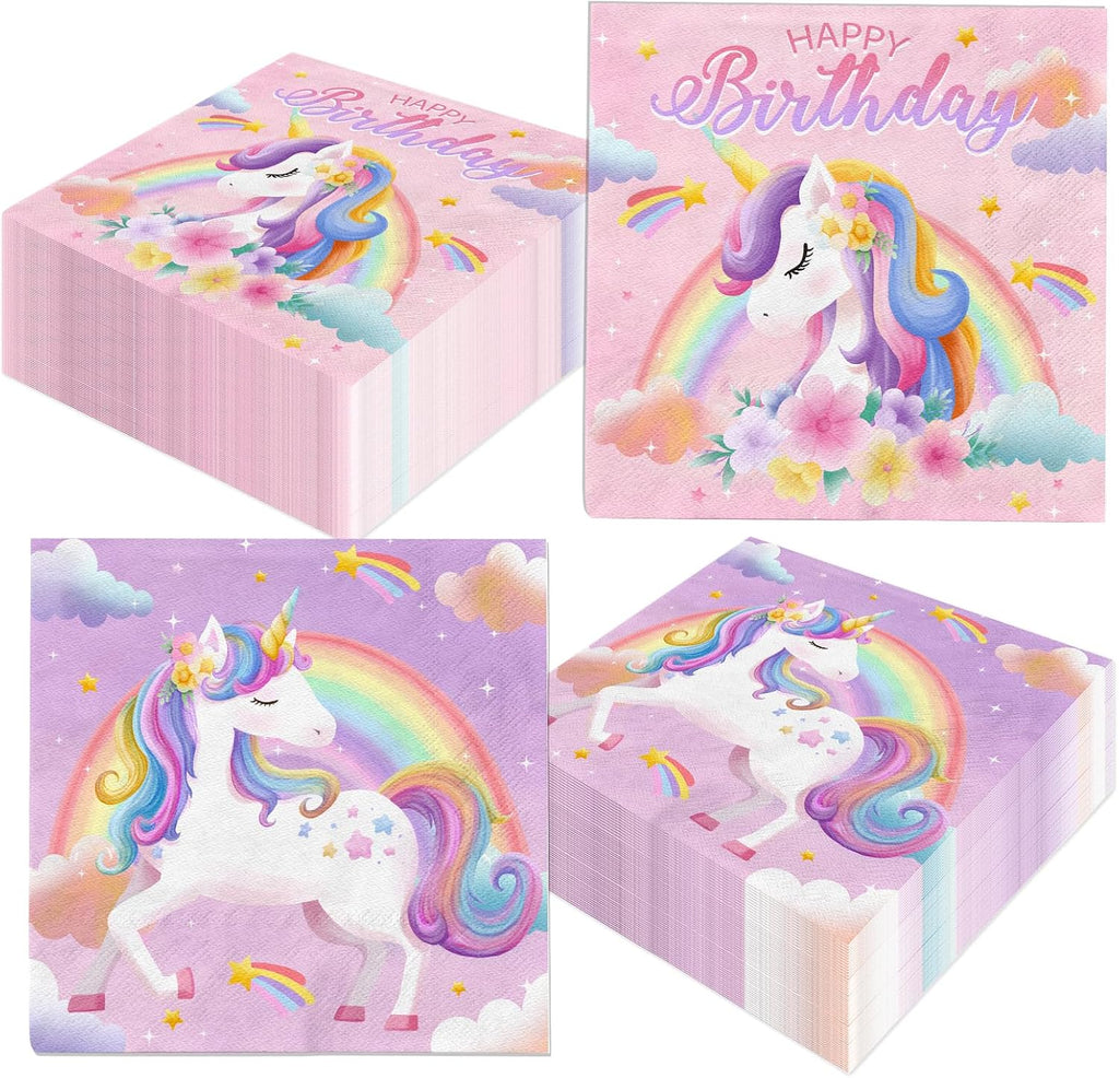 Unicorn napkins,48pcs Unicorn Birthday Party Decorations Rainbow unicorn paper Napkins for Girl Birthday Decorations