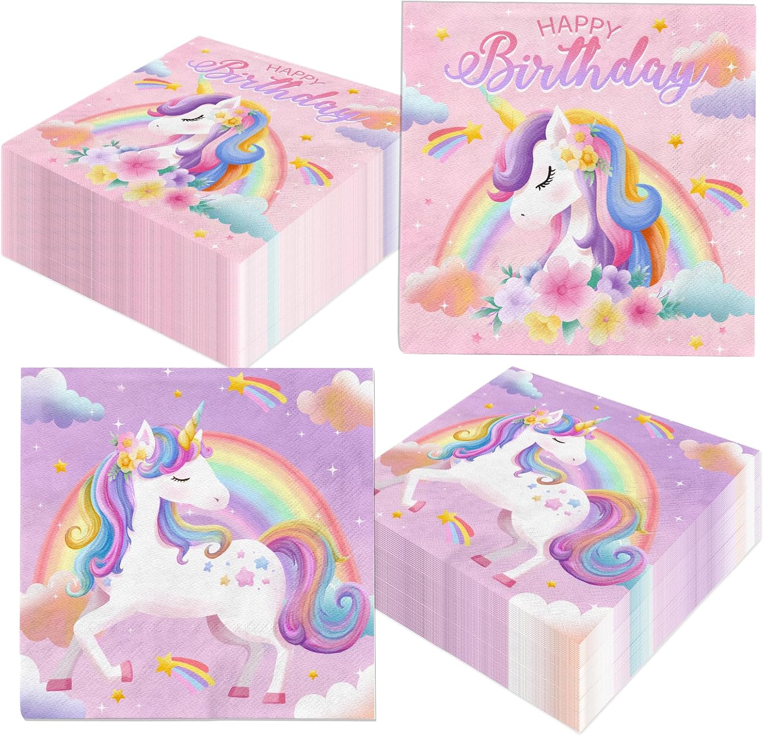 Unicorn napkins,48pcs Unicorn Birthday Party Decorations Rainbow unicorn paper Napkins for Girl Birthday Decorations
