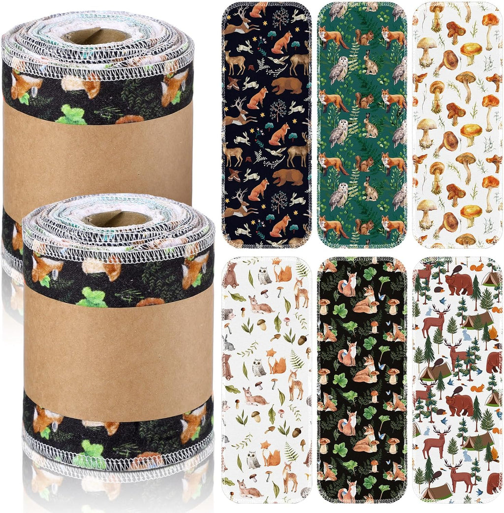FuWeave 60 Pack Reusable Toilet Paper Washable Soft Bidet Towels Bulk Gifts Paperless Rolls Flannel Cotton 12'' x 4.3 Family Cloth Wipes Bathroom Napkins with Cardboard (Wilderness)