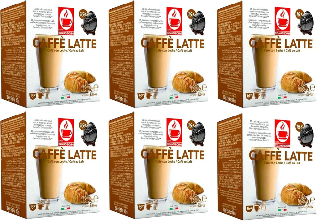 Caffè Tiziano Bonini Bonini Dolce Gusto Compatible Cafe Au Lait Coffee Pods (Pack of 6, Total 96 pods)