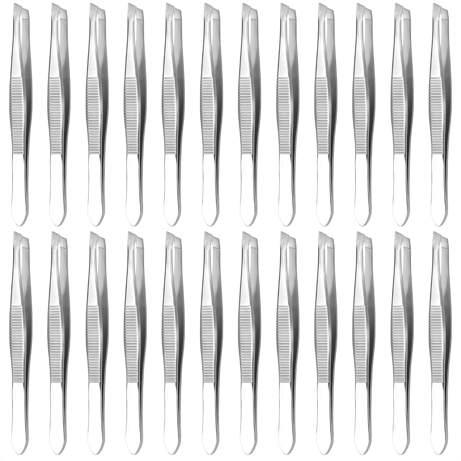 24 Pcs Mini Tweezers Bulk Pack - Stainless Steel Small Tweezers First Aid with Heart Clamps, 3.5" Compact Size - Versatile Tweezer Kit for Eyebrows, Splinters, Crafts, First Aid & Everyday Home Use
