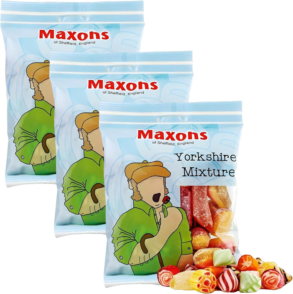 Maxons Yorkshire Mixture 8.8 Oz (Pack of 3) Bag - Authentic Mixture of Fruit and Mint Flavored Boiled Sweets, British Hard Candy Assortment, English Candy Mix, Imported Gifts & Treats from England, UK