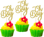 Rsstarxi 24 Pack Oh Boy Cupcake Toppers Gold Glitter Baby Shower Cake Decorations Gender Reveal It's A Boy Cupcake Picks for Celebrating Baby Boy Shower Kids Birthday Party Decorations