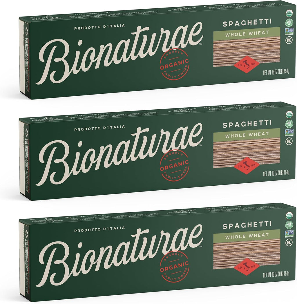 Bionaturae Spaghetti Pasta Noodles - Whole Wheat Pasta, Kosher Certified, High Protein, Non-GMO, USDA Certified, Whole Wheat Spaghetti, Spaghetti Pasta Organic, Crafted in Italy - 16 Oz, 6 Pack