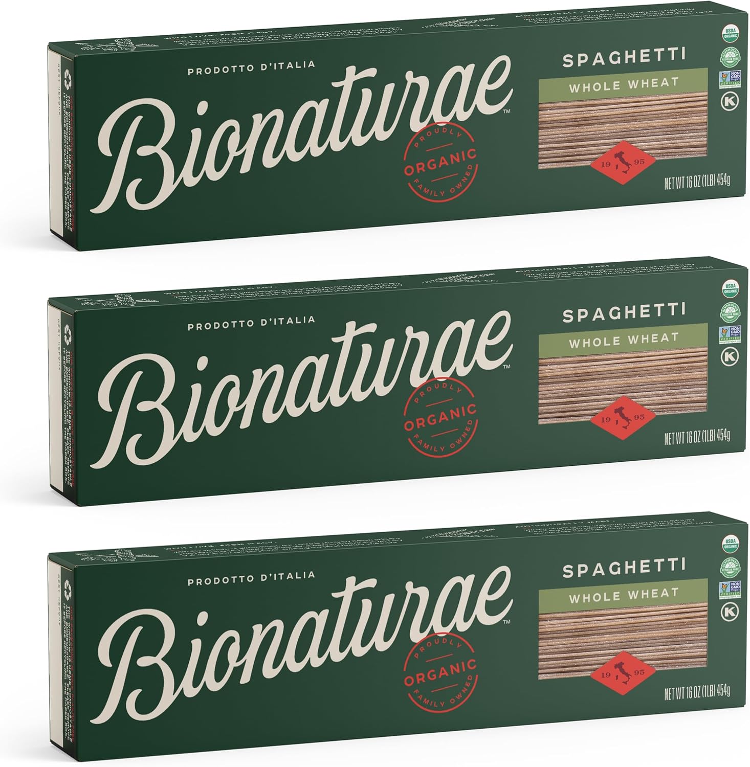 Bionaturae Spaghetti Pasta Noodles - Whole Wheat Pasta, Kosher Certified, High Protein, Non-GMO, USDA Certified, Whole Wheat Spaghetti, Spaghetti Pasta Organic, Crafted in Italy - 16 Oz, 6 Pack