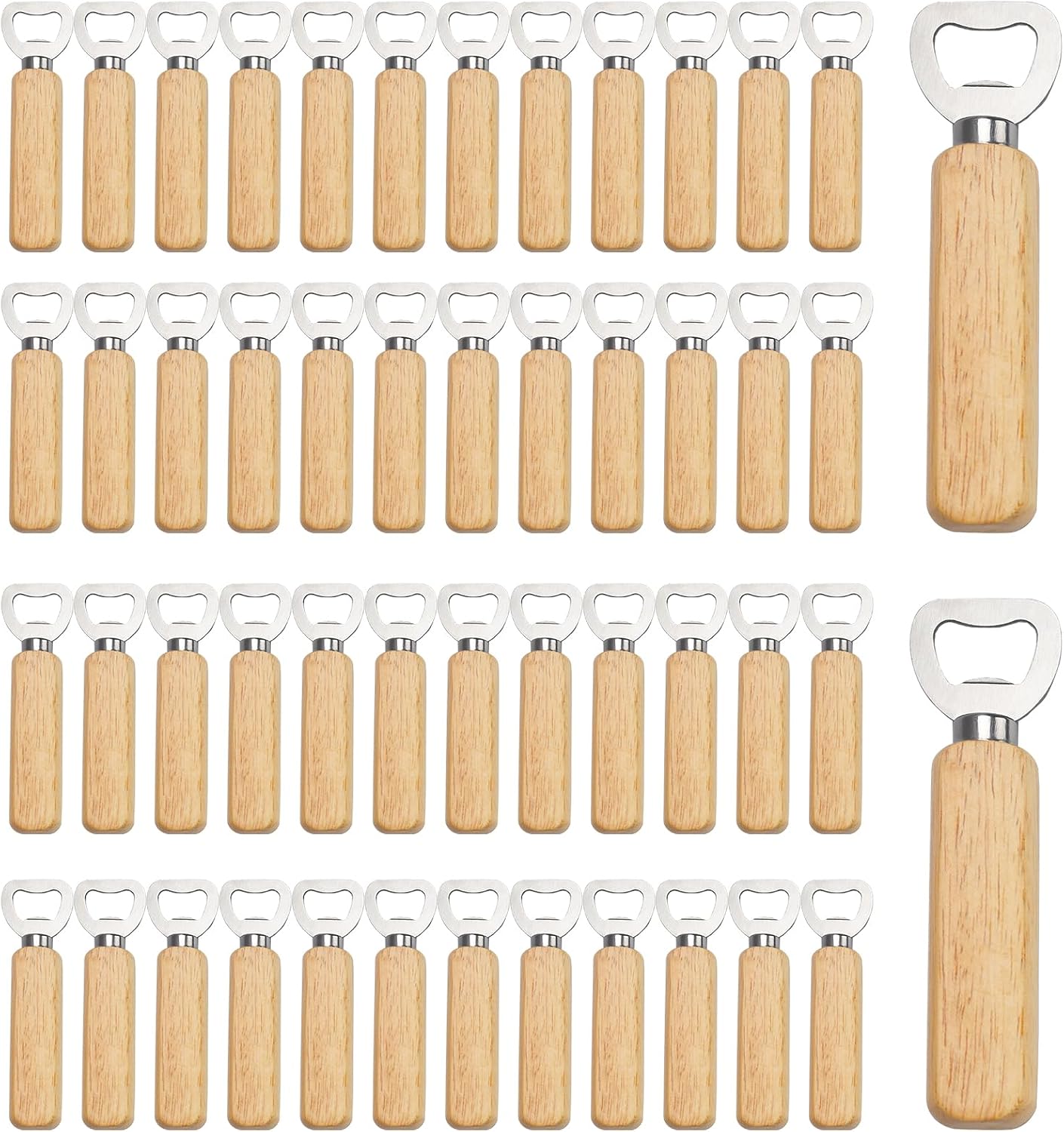 50 Pcs Wood Wine Bottle Opener Stainless Steel Bottle Openers Wood Handheld Cider Wine Opener Bottle Opener with Wooden Handle Heavy Duty Bartender Bottle Openers for Party Bar Restaurant