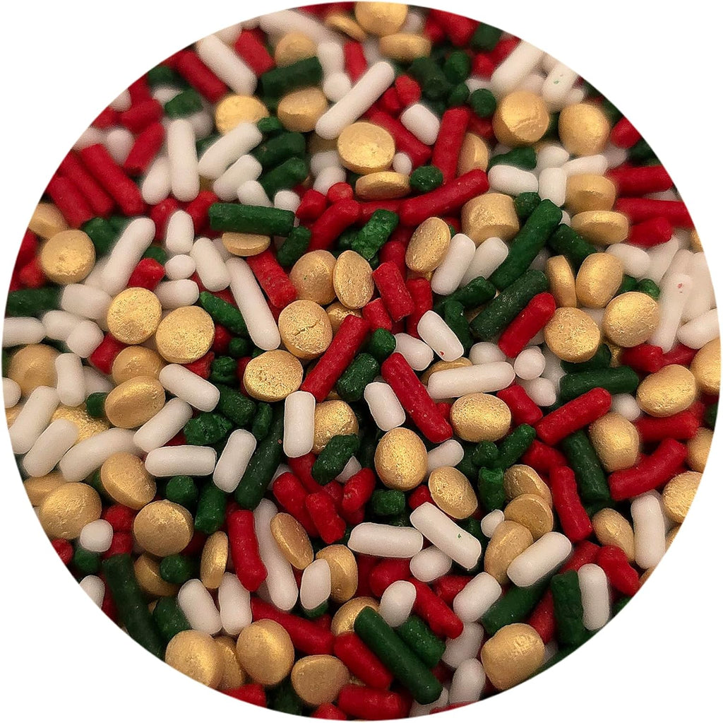 NCS Red, White & Green Jimmies with Gold Sequins Edible Sprinkles – Cupcake, Cake & Cookie Decorations, 7 oz