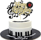 Ephlyn 1Pc Music Happy Birthday Cake Topper Gold Black Glitter Musical Symbol CD Cake Pick Music Cake Decorations for Concert Singer Theme Baby Shower Birthday Party Decorations Supplies