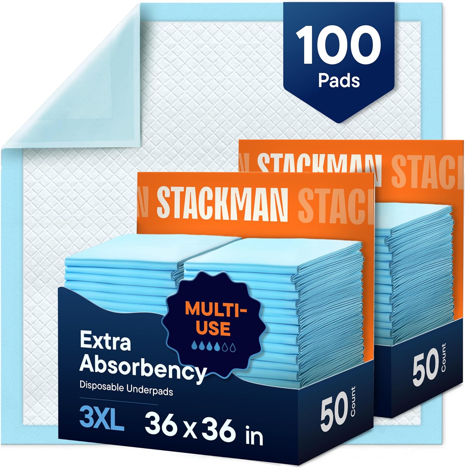 Chucks Pads Disposable Adult Underpads [100-Pack] 36"x36" XXXL Super-Absorbent Incontinence Bed Pads – Large Leak-Proof Mattress Protector Pee Pads for Adults, Seniors, Kids & Pets