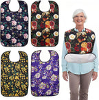 4-Pack Waterproof Adult Bibs for Women, 18"x30" Clothing Protector with Crumb Catcher - Adjustable Bib for Adults for Eating, Elderly Gifts for Seniors Women and People with Special Needs